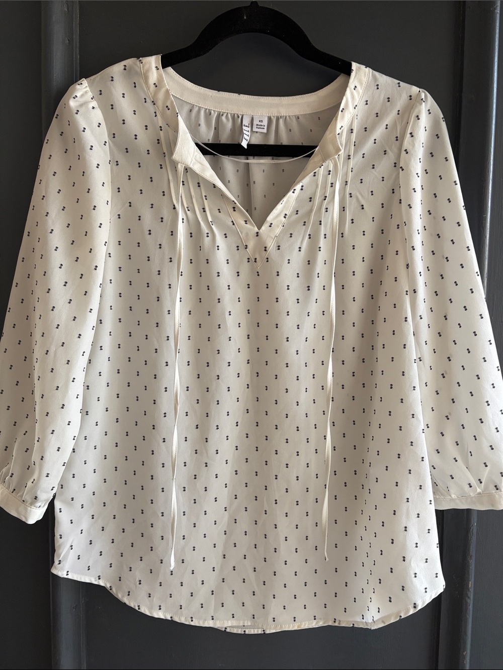 Elle Cream V-Neck Blouse with Black Dot Print
